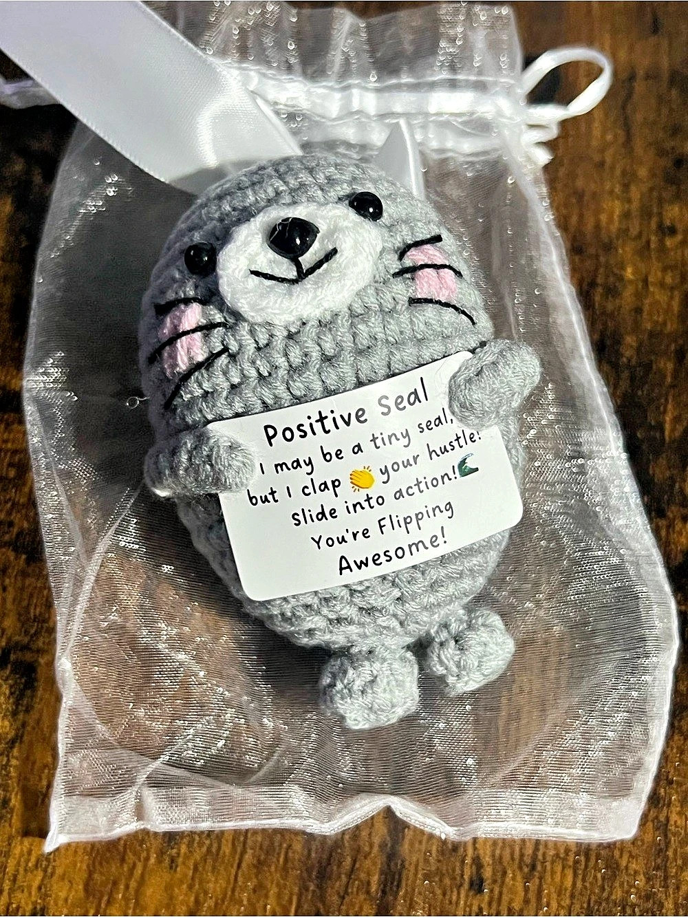 Positive Seal Crochet Plush Toy - "You're Flipping Awesome!"